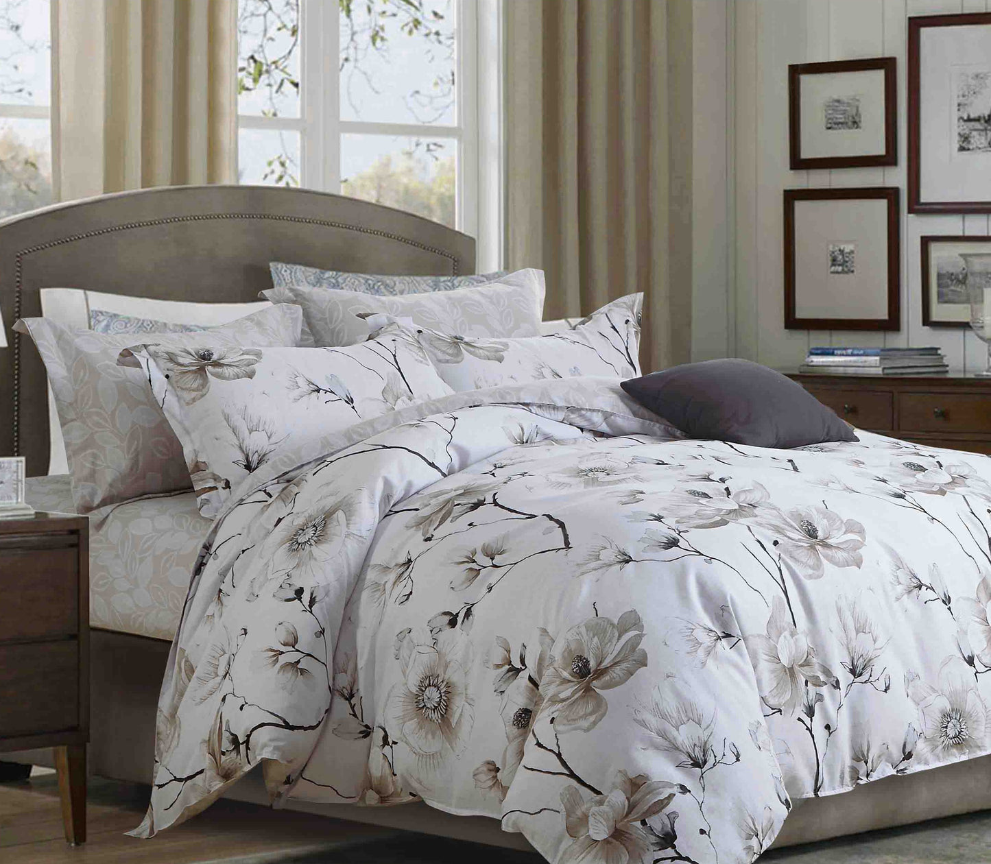 Juan Brown and White Floral 100% Cotton Comforter Set