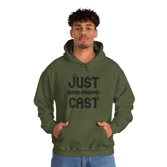 Stay Cozy in Style with Our “Just Cast” Print Hooded Sweatshirt