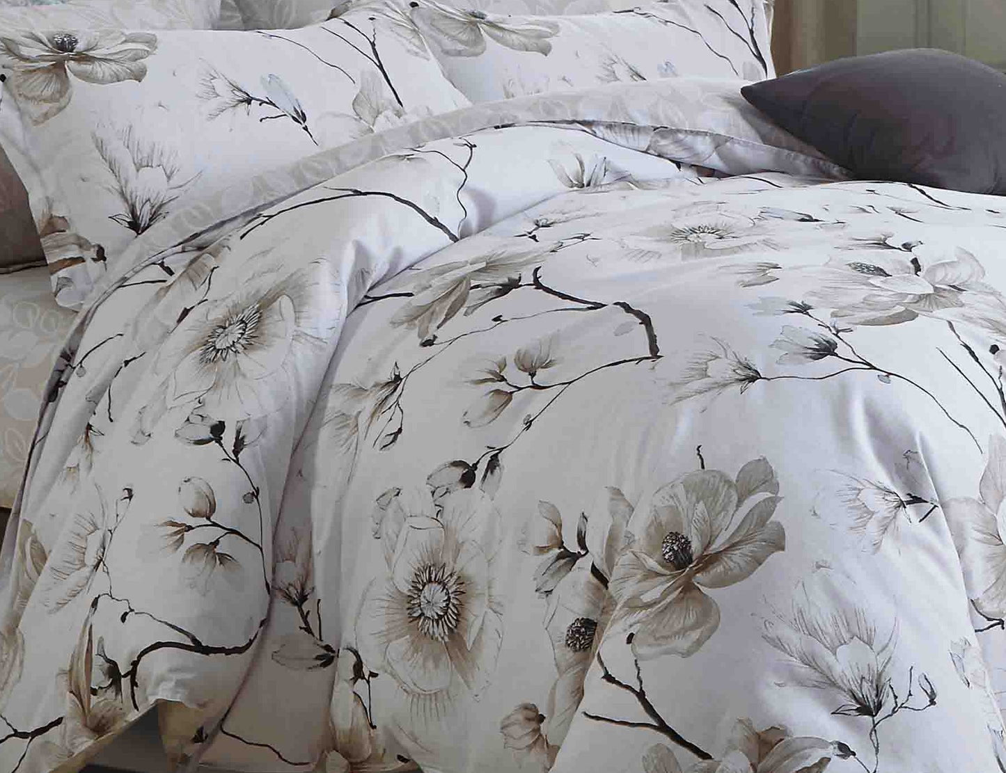 Juan Brown and White Floral 100% Cotton Comforter Set