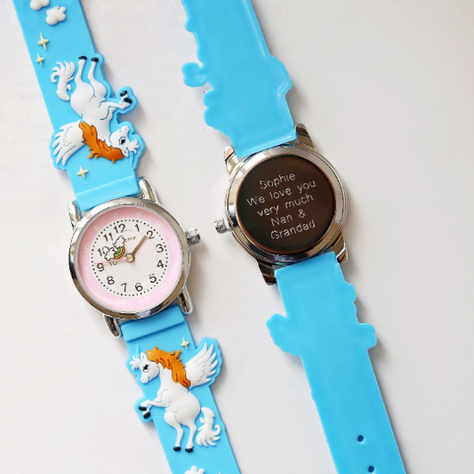 Engraved Kids 3D Unicorn Watch - Light Blue