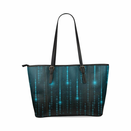 Large Leather Tote Shoulder Bag - Black And Blue Matrix Pattern