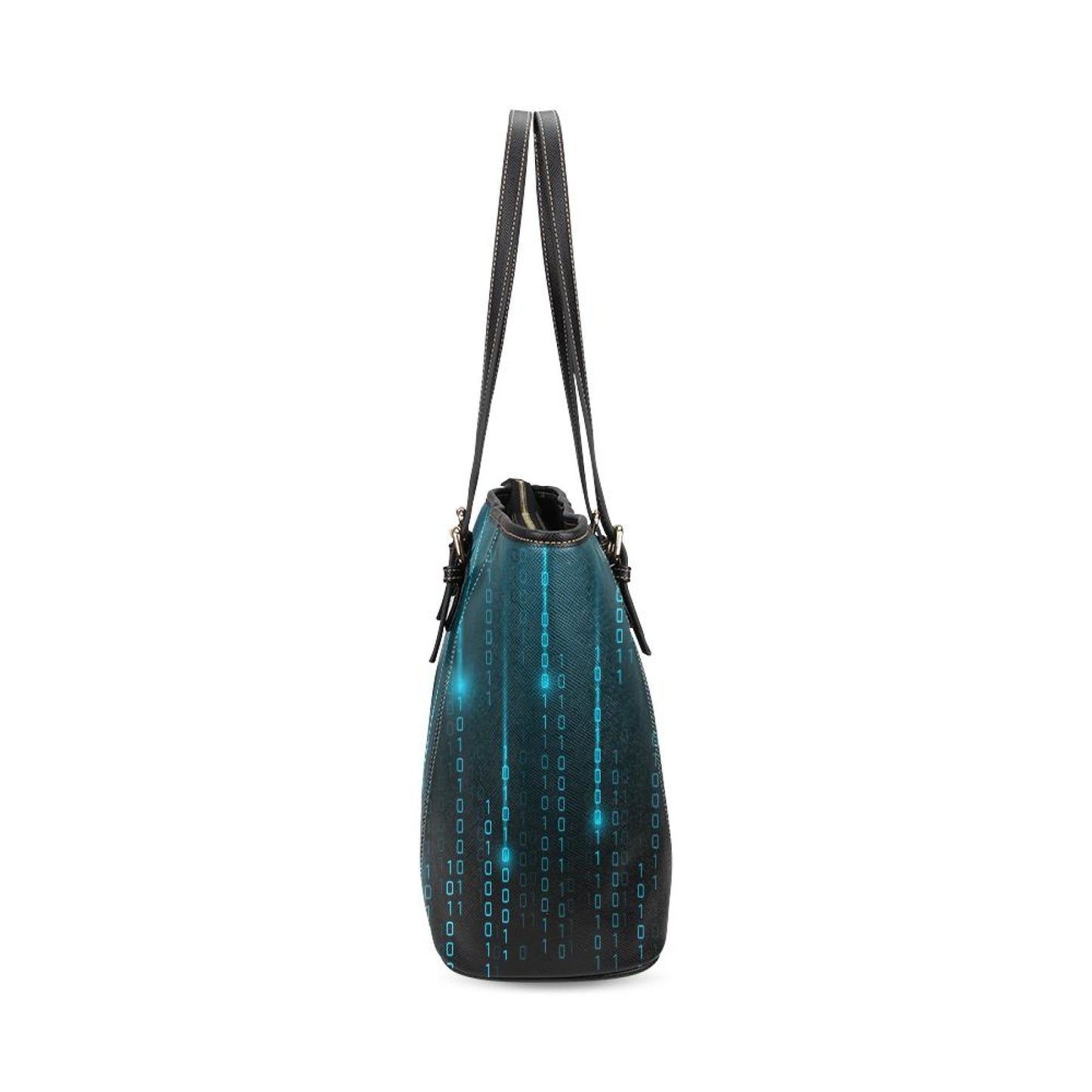 Large Leather Tote Shoulder Bag - Black And Blue Matrix Pattern