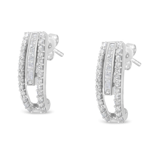 Sterling-Silver 3/4ct TDW Diamond J-Stud Earring